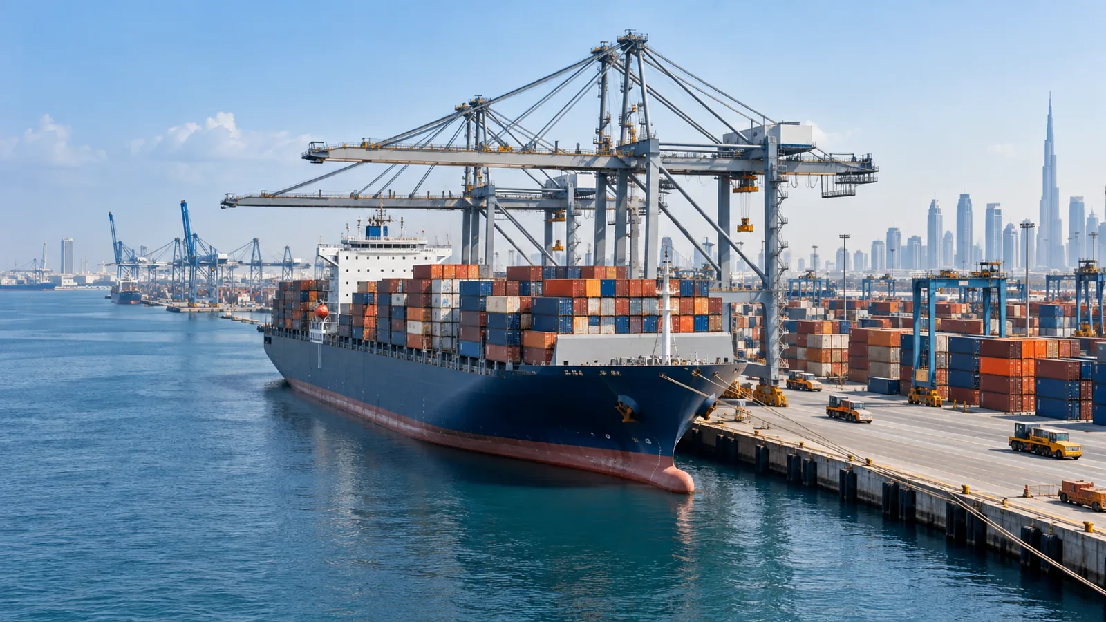 Container vessel at an international sea port
